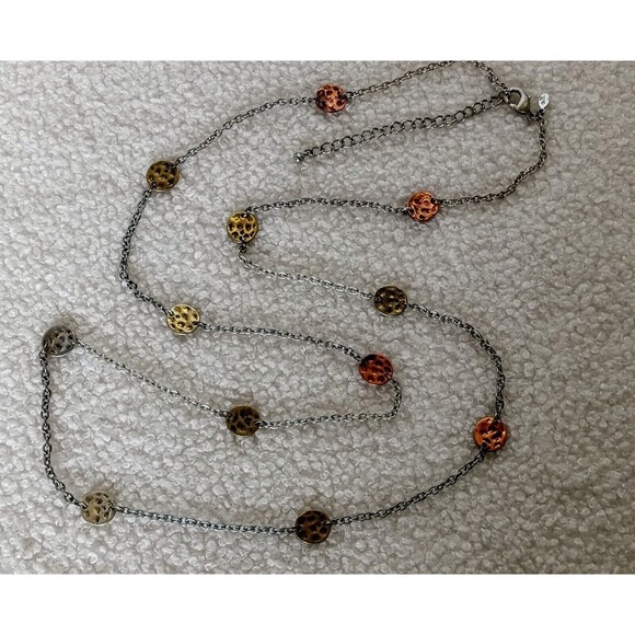 Premier Designs Tri Tone Pebbled Coin Station Necklace 36-39 in - Picture 4 of 6